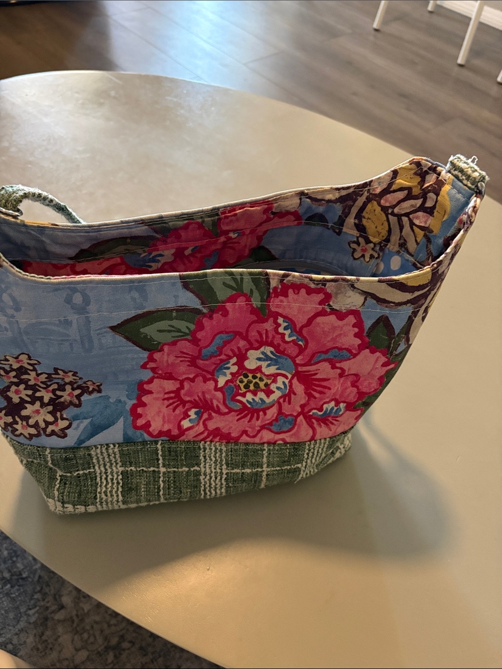 “Berkshire Bags “ Floral Patchwork Shoulder Bag in Blue and Pink